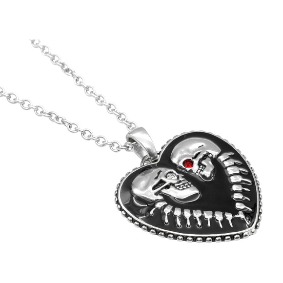 Black Skull Heart Love Punk Crystals Necklace - Picture 3 of 5